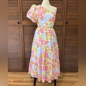 Floral Asymmetrical Dress - Pink, Orange, White
